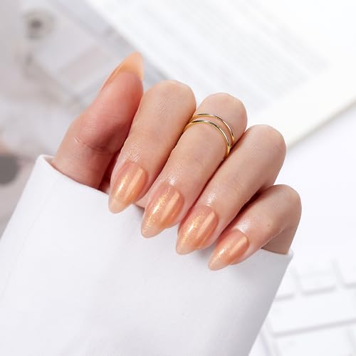 VSALON B4- Glow Almond Press On Nails - Apricot Gold Glitter