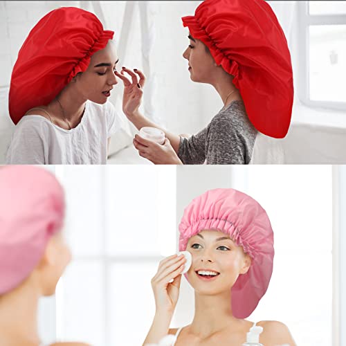 Bencailor 4 Pcs Large Waterproof Shower Cap - Bright Colors & Blank Pattern, Extra Large for Long Hair & Braids