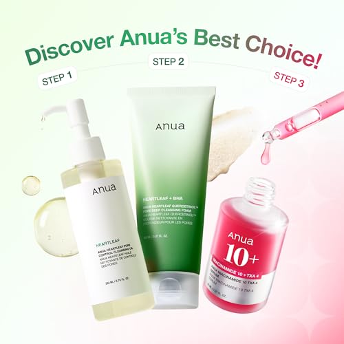 Anua 3-Step Glass Skin Beginner Set, Oil Cleanser and Face Wash with Facial Serum, Double Cleansing Daily Routine with Niacinamide, Korean Skin Care Set