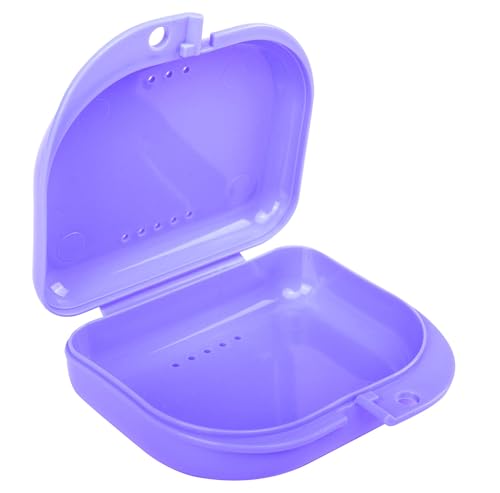 LA MIERE Purple Retainer Case with Vent Holes, Secure Snap Lock Denture Storage