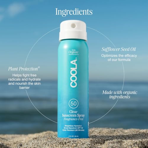 COOLA Clear SPF 50 Sunscreen Spray, Fragrance Free, 2 Fl oz