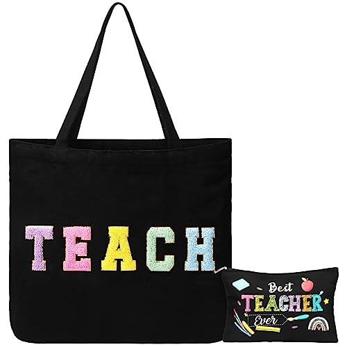 Silkfly Teacher Tote Bag Set with Makeup Pouch - Canvas Gift Bags