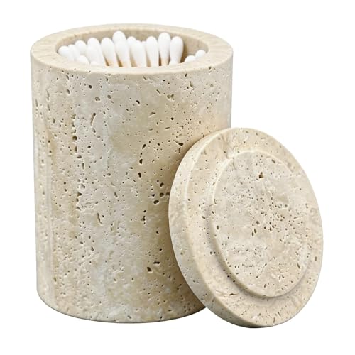 AUSAULAC Travertine Marble Qtip Holder Dispenser with Lid