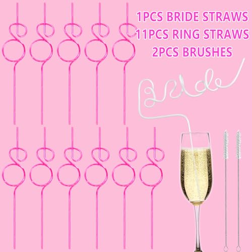 12PCS Bachelorette Party Straws Set - Bride & Pink Diamond Ring