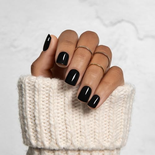 imPRESS No Glue Matte Black Press-On Nails Kit 30 Short Squoval Gel Finish