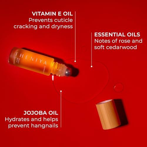 Theniya Paris Rose Cuticle Oil Roll-On – Hydrating Nail Oil with Jojoba & Vitamin E, 5mL Travel Size
