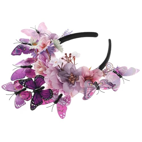 Purple Flower Headband for Women Butterfly Monarch Fascinator Halloween Costume