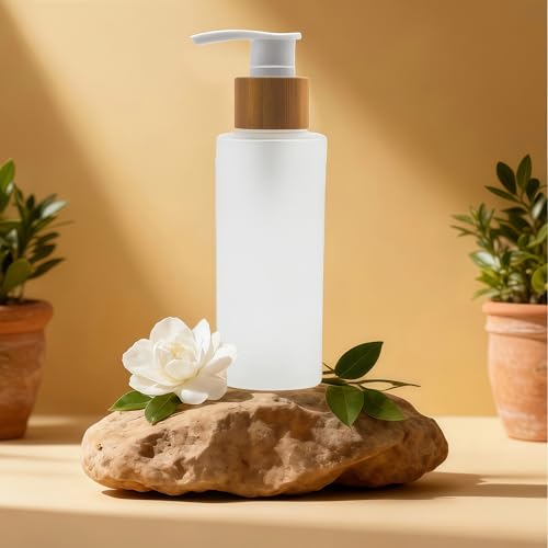 SYBL 120ml Glass Lotion Dispenser with Bamboo Pump Refillable Cosmetic Container