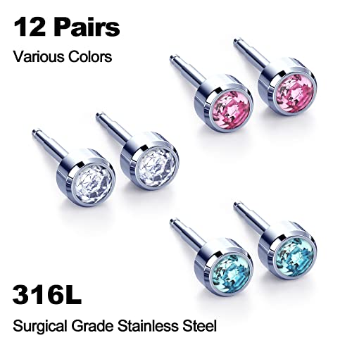EOKOW Ear Piercing Gun Kit Black - Reusable Piercing Tool with 12 Color Diamonds, 10 S925 Silver Sticks, Stainless Steel & Safe Home Salon