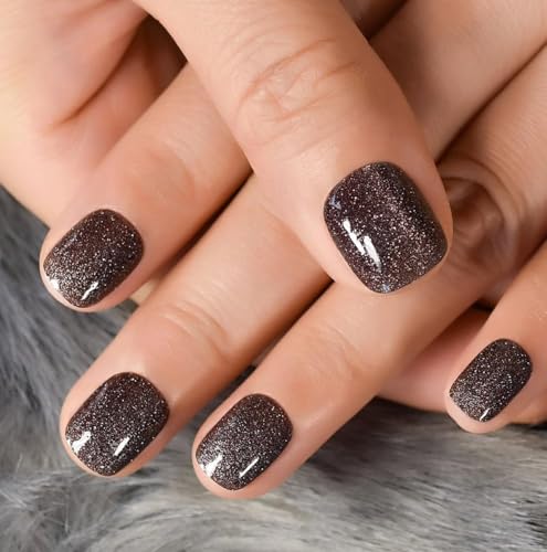 CurvLife Short Square Cat Eye Glitter Press On Nails - 32PCS