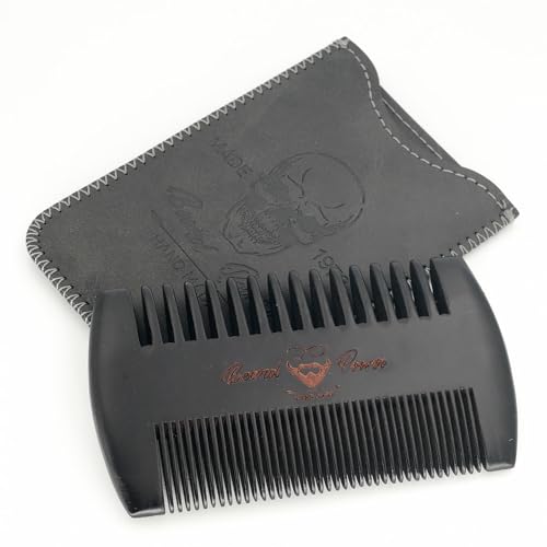 Travel Black Wooden Beard Comb for Men with Leather Case