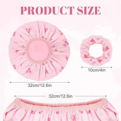 Pengxiaomei Cherry Double-Sided Shower Cap - Reversible Pink waterproof cap, 32cm