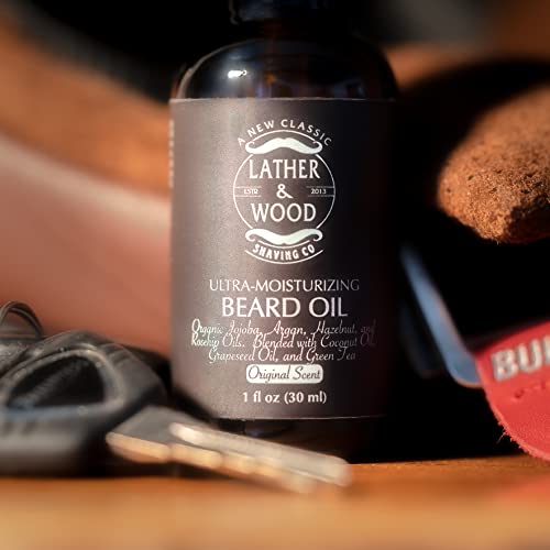 Lather & Wood Beard Oil for Men - Premium Natural Beard Conditioner - 1oz