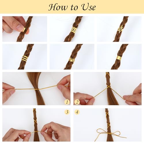 50Pcs Gold Hair Jewelry for Braids - Adjustable Cuffs & Charms