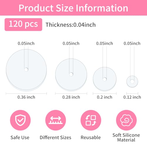 120 Pcs Clear Silicone Piercing Discs - 4 Sizes for Earring Support