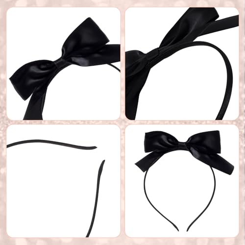HINZIC Black Satin Bow Headband for Women - Non-Slip Design