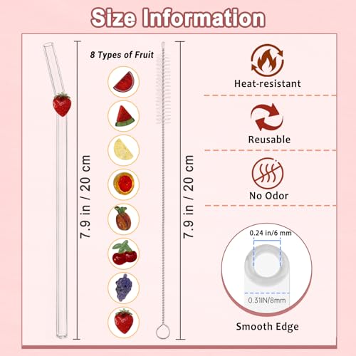 Reusable Glass Straws Set with Fruit Charms - 10 Pack, 7.9"