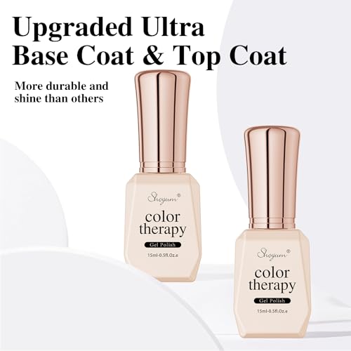 SHOYUM 15ml Gel Base and No Wipe Top Coat Set - Long Lasting Nail Manicure