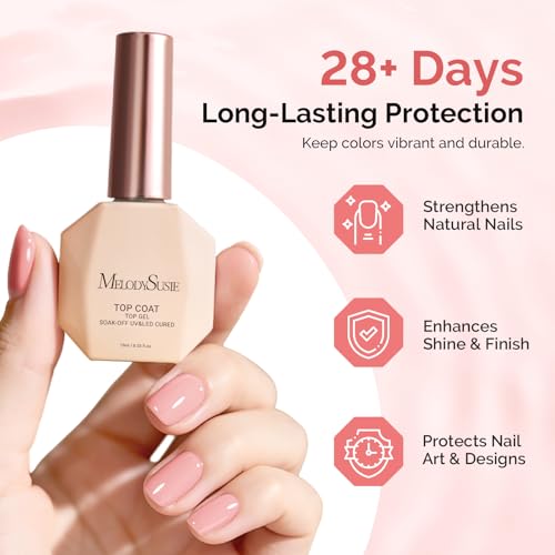 MelodySusie 2-Pack Clear Builder Gel & Top Coat Set 15ML for Nails, UV/LED Curing, Long-Lasting Shine