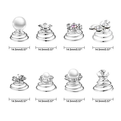 Meekoo 40Pcs Rhinestone Spiral Hair Pins Set - 8 Styles Clips for Wedding Party