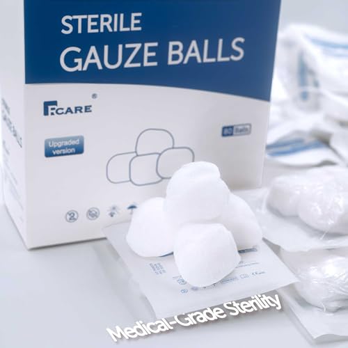RCARE Sterile Cotton Gauze Balls, 1 Inch, Individually Wrapped, 80 Pack