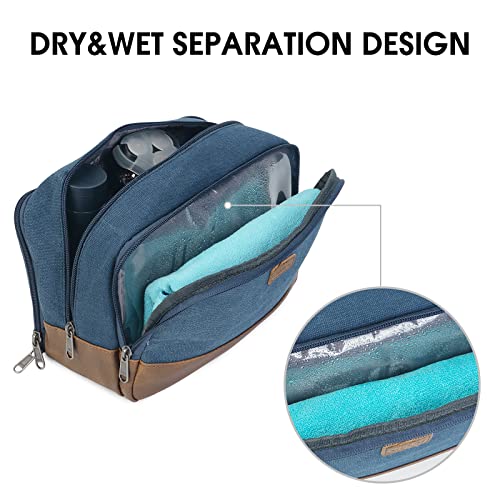 WANDF Blue Travel Toiletry Bag for Men - Canvas Dopp Kit