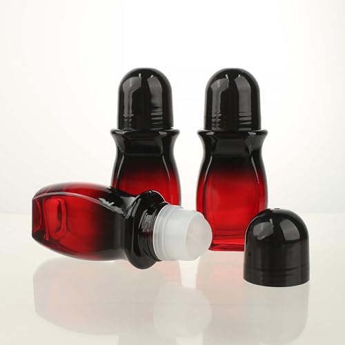 COSIDEA 50ml Refillable Glass Oil Roller Bottles with Red Gradient and Black Caps, Pack of 5