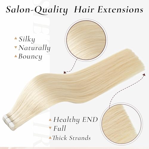 14 Inch Platinum Blonde Tape-In Hair Extensions - 20pcs Remy Human Hair