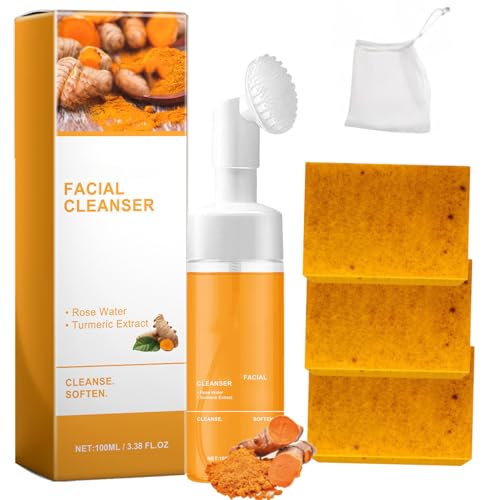Derperzi Turmeric Soap & Foaming Face Wash Set with Exfoliating Brush