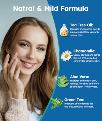 60-Count Tea Tree Oil Eyelid Cleansing Wipes for Dry Eye Relief