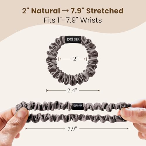 THXSILK 100% Mulberry Silk Scrunchies, 3-Pack No-Damage Hair Ties - Charcoal