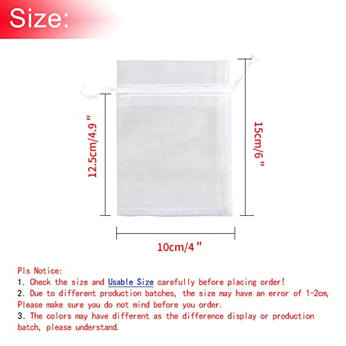 100Pcs White Organza Gift Bags 4x6 Inches with Drawstring