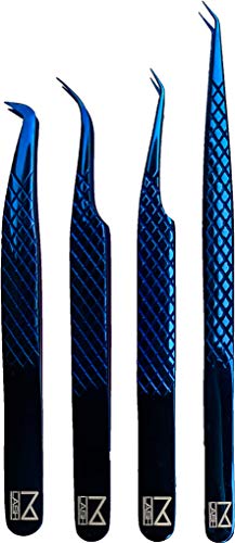 Blue M Lash Tweezers Set of 4 for Eyelash Extensions - Precision Lash Tools