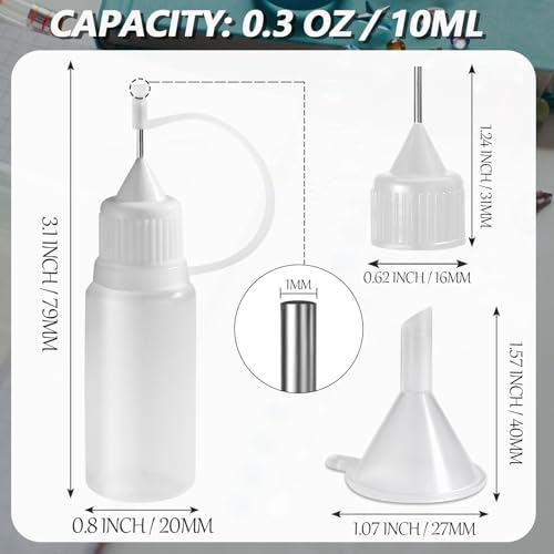 10ml Precision Tip Squeeze Bottles - 10 Pack with Funnels