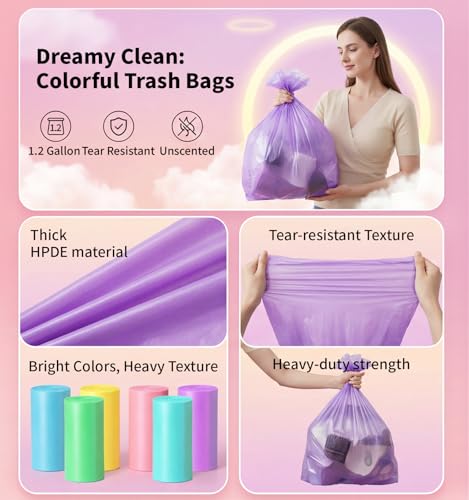 T.FORING Mini Trash Bags 1.2 Gallon, Leakproof, 300 Count
