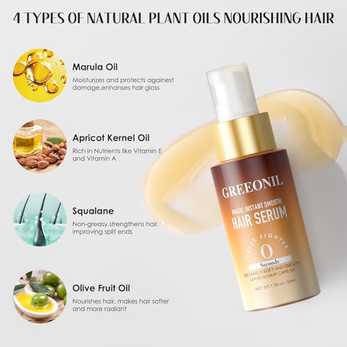 GREEONIL Hair Serum for Frizz 1.76oz/50ml with Marula Oil & Squalane – All Hair Types