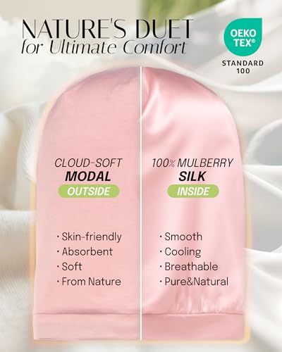 OLESILK 100% Mulberry Silk Bonnet for Sleeping - Adjustable Hair Wrap