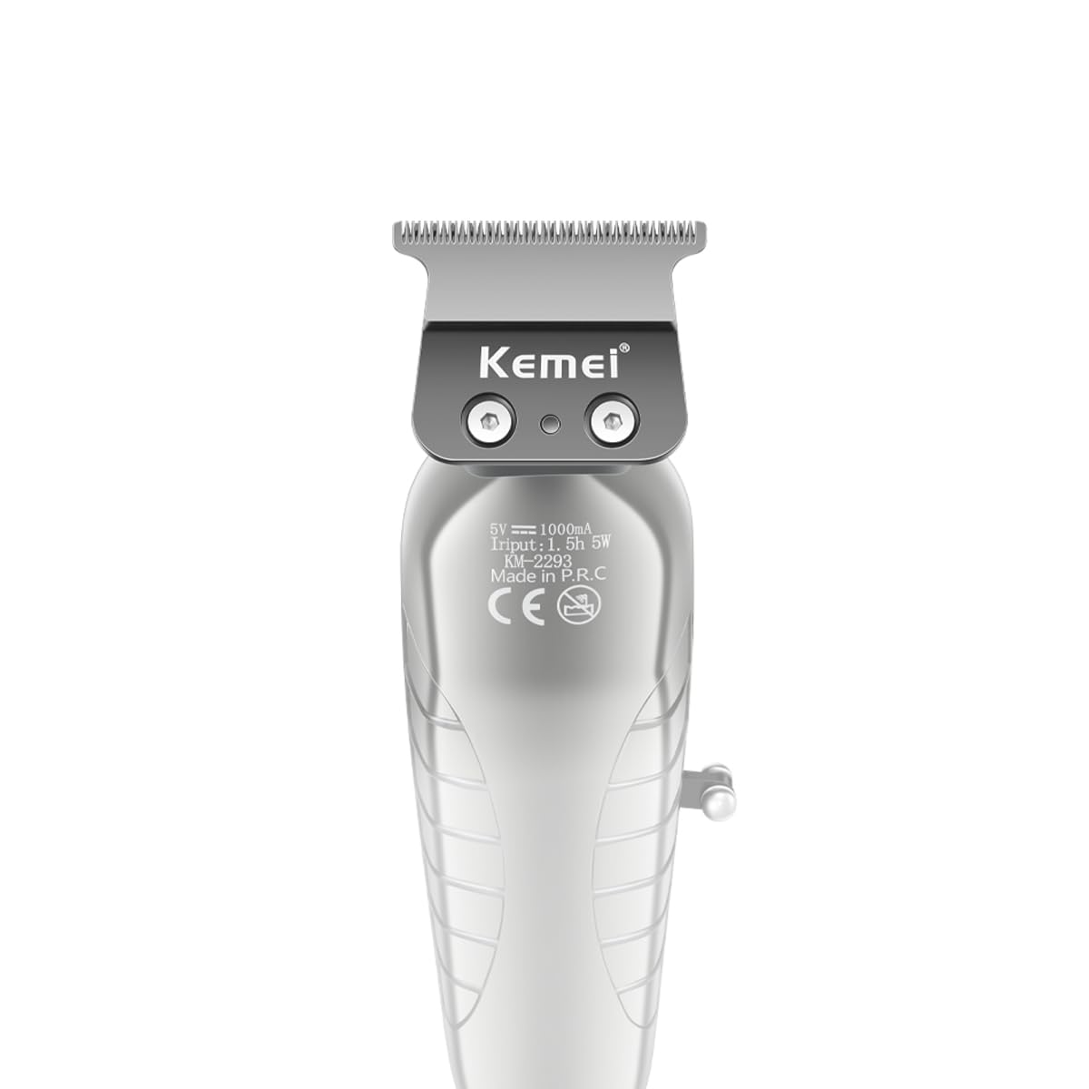 KEMEI 2293 Professional Hair/Beard Trimmer for Men Zero Gapped Hair Clippers for Barber with T Blade, Cordless Rechargeable, Silvery