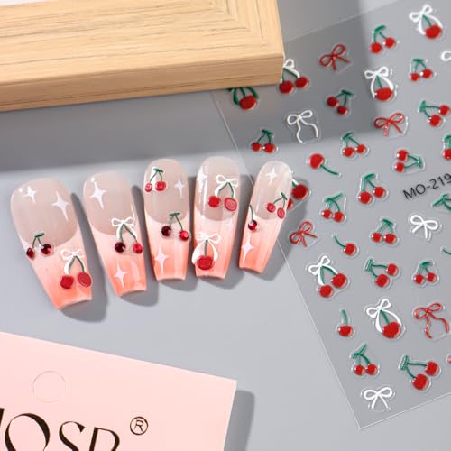 Cherry Nail Stickers – 2 Sheets Self-Adhesive Nail Art Decals