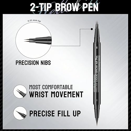 NinjaTiger Waterproof 2-Pack Eyebrow Pencil Set - Dark Brown & Black Brown, 2-in-1 Microblading Brow Pen for Women
