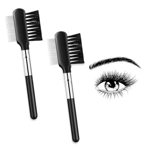 Travel Eyelash Comb Set - 2 Pack Metal Eyelash Separator & Eyebrow Brush