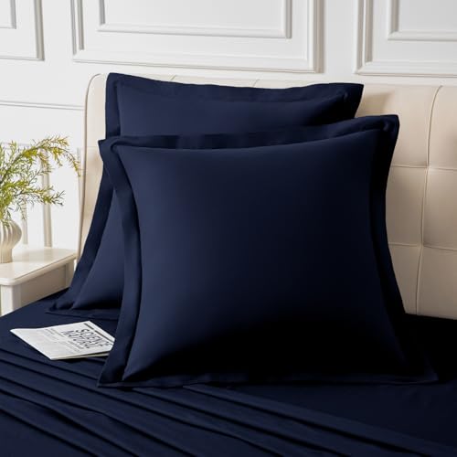 Navy Blue Euro Sham Covers Set of 2 | 26x26 Inch Microfiber