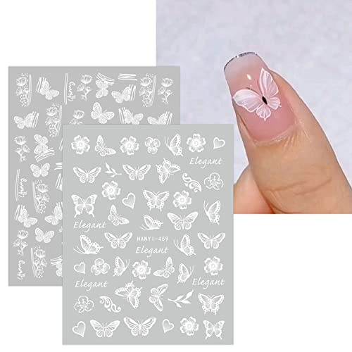 JMEOWIO 12 Sheets White Flower Nail Art Stickers - Self-Adhesive Designs for DIY Nail Art