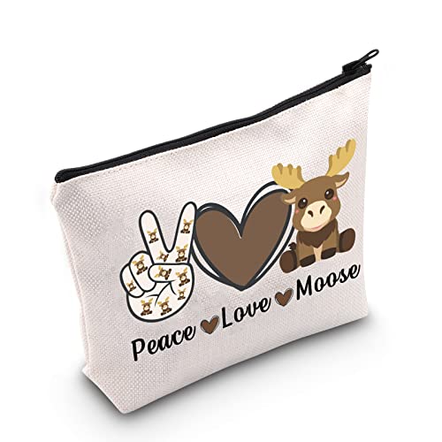 Peace Love Moose Cosmetic Bag - Funny Moose Gift for Makeup Lovers