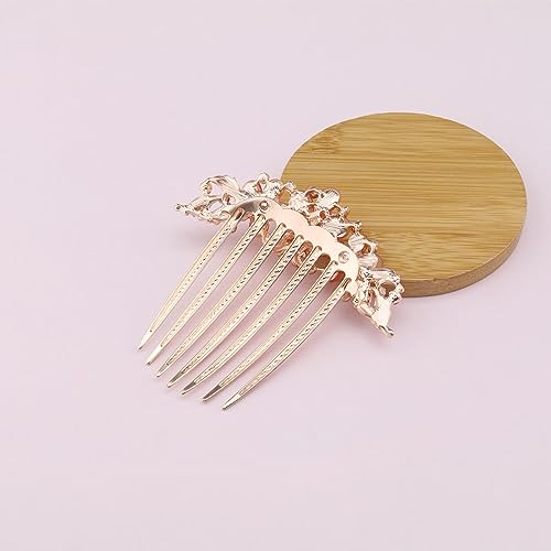 Champagne Flower Hair Comb with Rhinestones - Wedding Headpiece