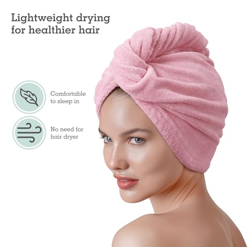 Brook + Bay Pink Microfiber Hair Towel Wrap – Quick Dry Turban, Anti-Frizz