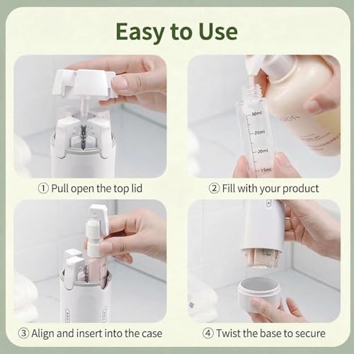 Jicsetk 4-in-1 Travel Dispenser Bottles Set - Leakproof Refillable Shampoo Conditioner Lotion Containers, 30ml, Green