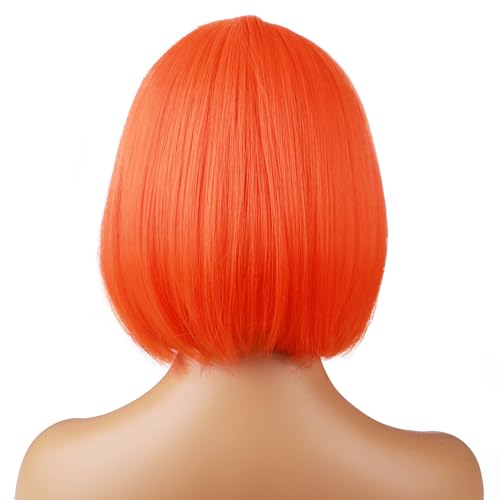 PATTNIUM Bright Orange Bob Wig with Bangs - Heat Resistant Synthetic Hair