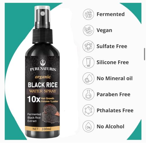 PureNaturis Castor Oil Ginger Rice Water Hair Growth Serum - Leave-In Spray for Thicker, Fuller Hair - 3.5 fl oz