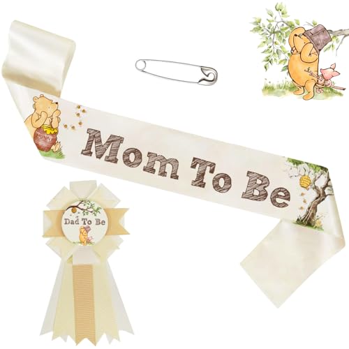 Vintage Winnie Baby Shower Sash & Pin Set for Mom and Dad